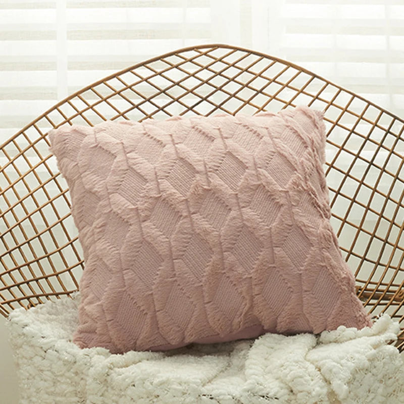 Housse de coussin Peluche Douce - Rose Cuir