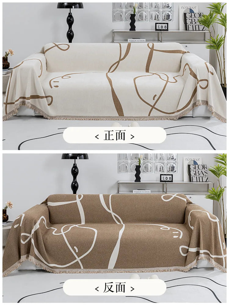 Plaid Lignes Serpentines Réversible - Beige & Marron