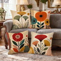 Lot de 4 Housses de Coussin Florales Bohème Mid-Century