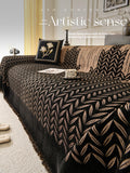 Plaid Motif Feuilles Doré - Noir