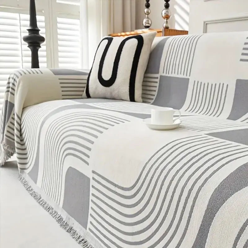 Plaid Vagues Géométriques - Gris