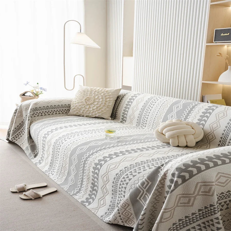 Plaid Graphique Scandinave - Gris & Écru