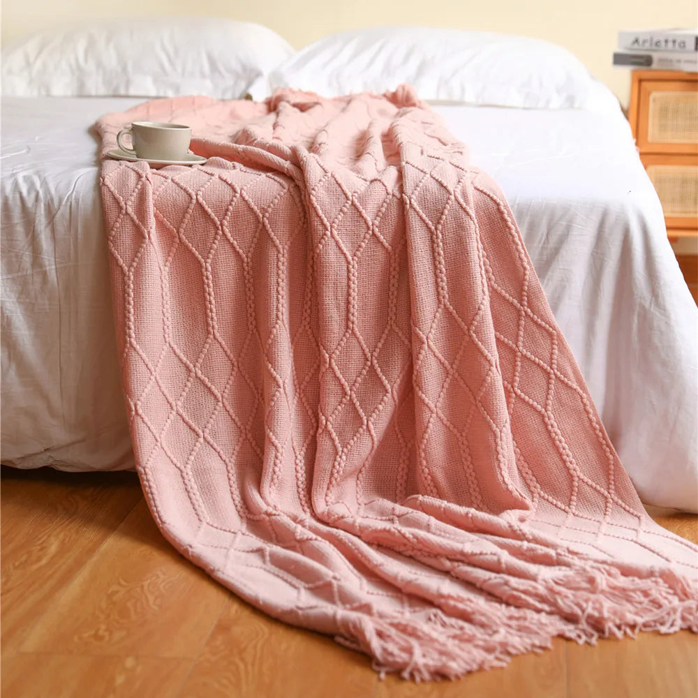 Plaid Tricot Torsadé Campagnard - Rose
