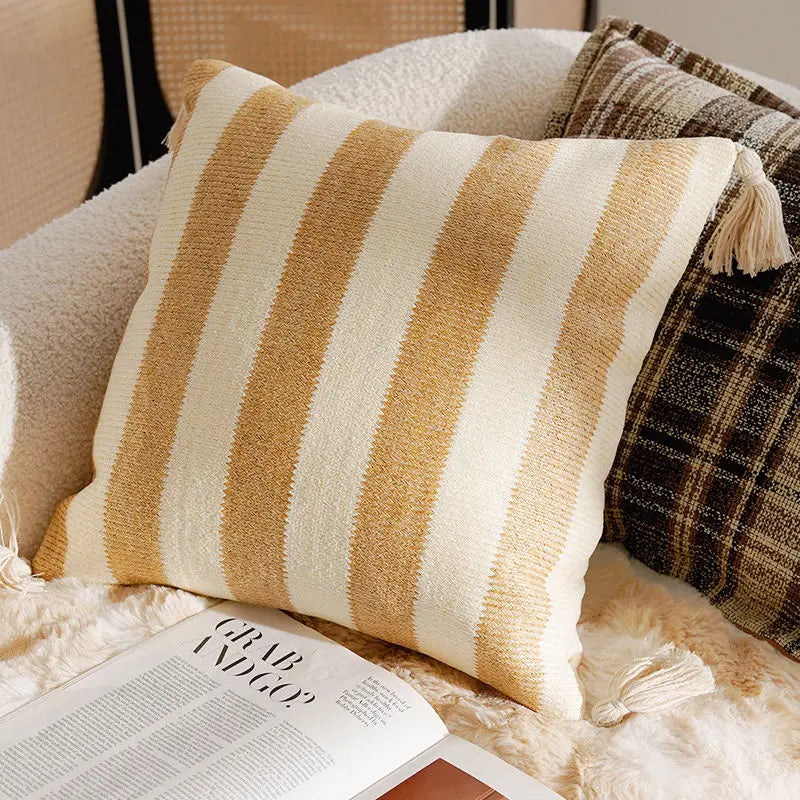Housse de coussin Collection Beige & Caramel - Rayures Miel (45x45cm)