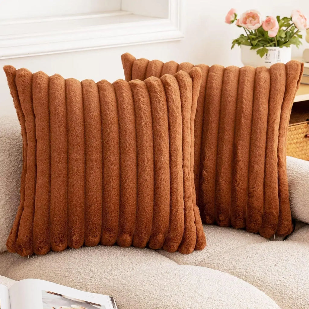 Housse de coussin Fausse Fourrure de Lapin - Marron
