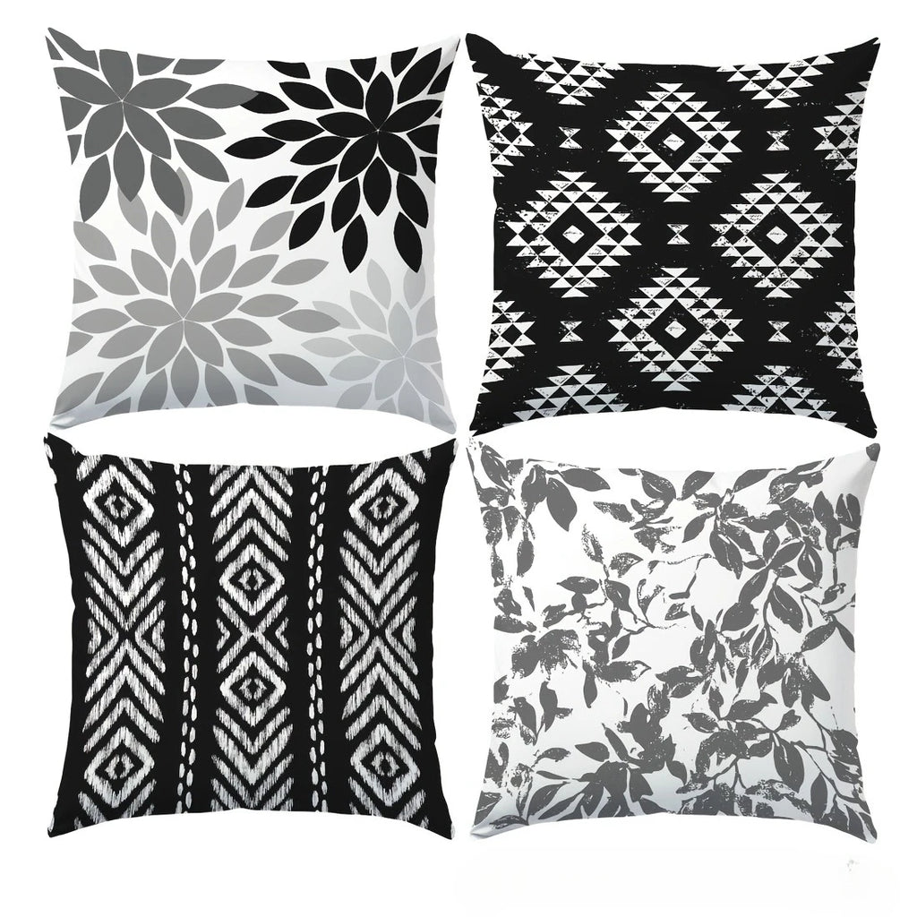 Lot de 4 Housses de Coussin Géométrique Bohème Beige - Motif B