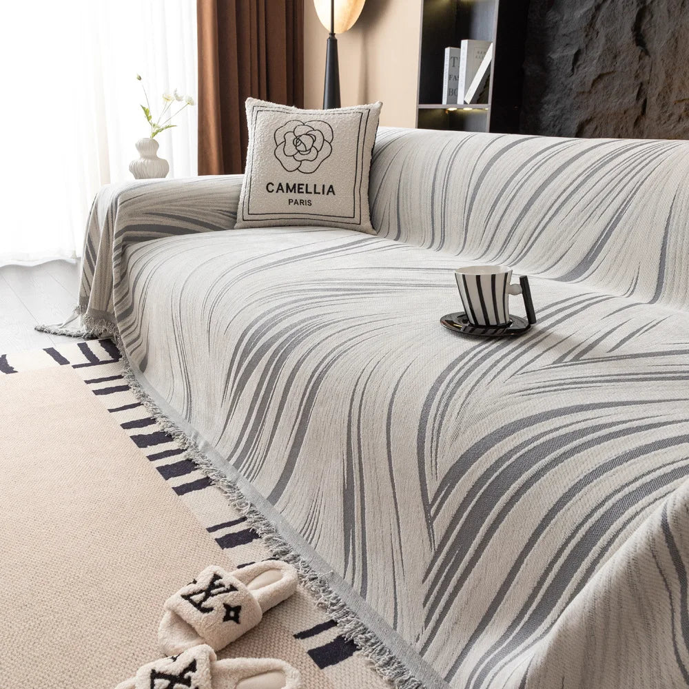 Plaid Rayures Ondulées Nordique - Beige