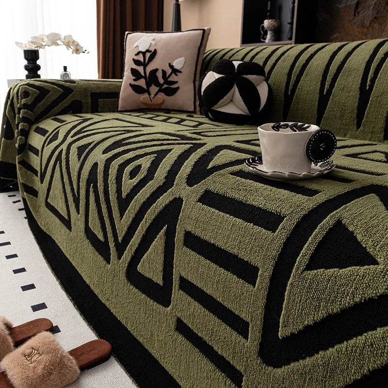 Plaid Graphique Africain - Vert Olive