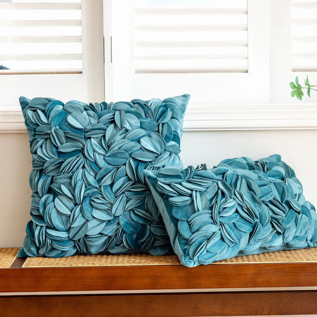 Housse de coussin Pétales 3D - Bleu Canard