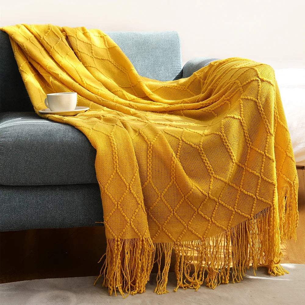 Plaid Tricot Torsadé Campagnard - Jaune