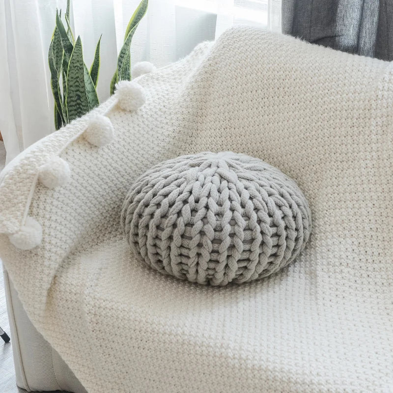 Coussin Futon Rond Nordique Laine - Gris