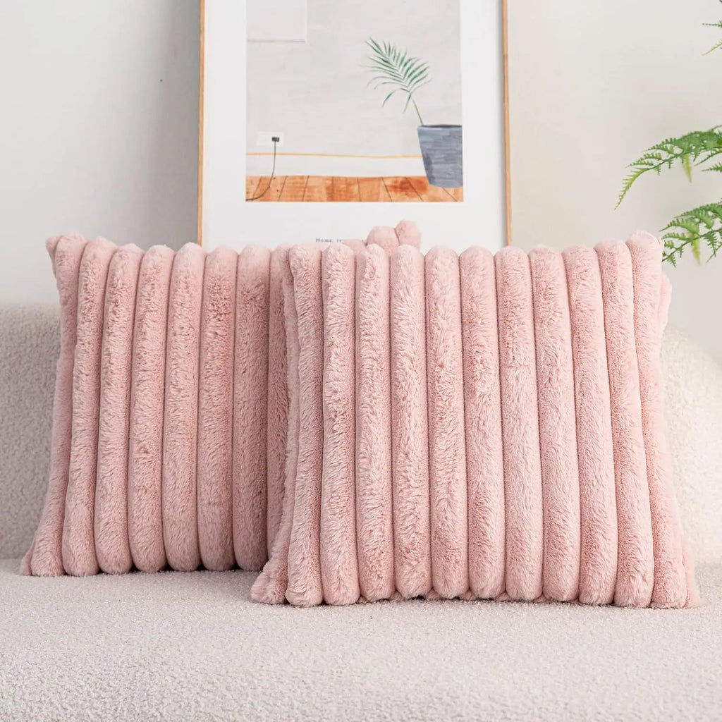 Housse de coussin Fausse Fourrure de Lapin - Rose