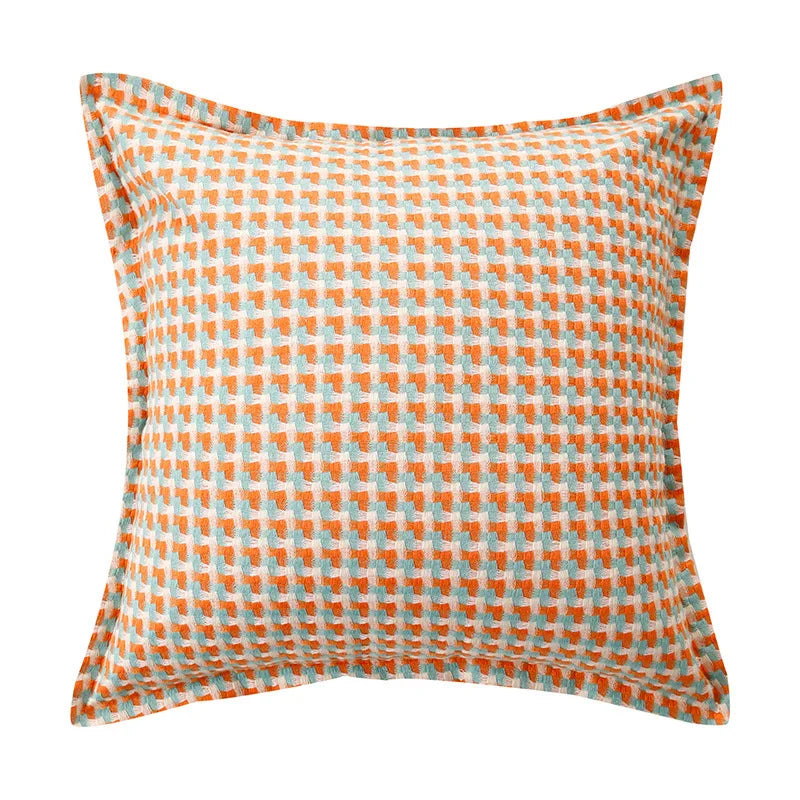 Housse de coussin Pied-de-Poule Coton - Orange