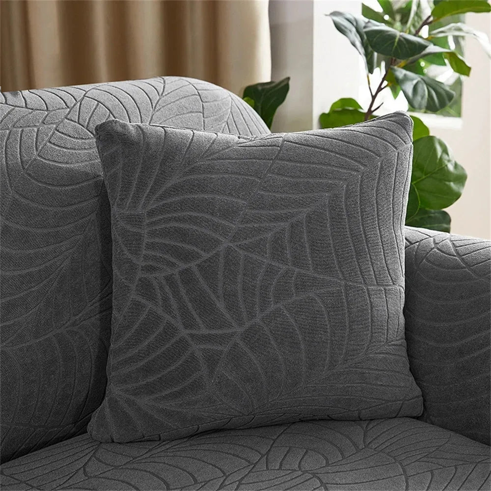 Housse de coussin Jacquard Feuilles - Gris Foncé