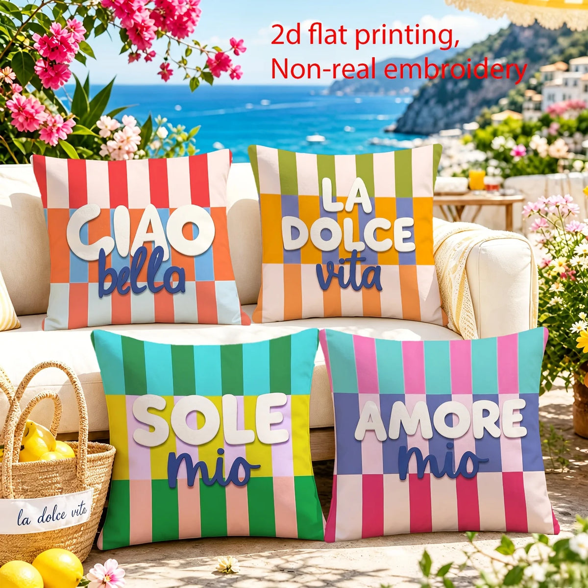 Lot de 4 Housses de Coussin Rayures Italiennes - Motif 11