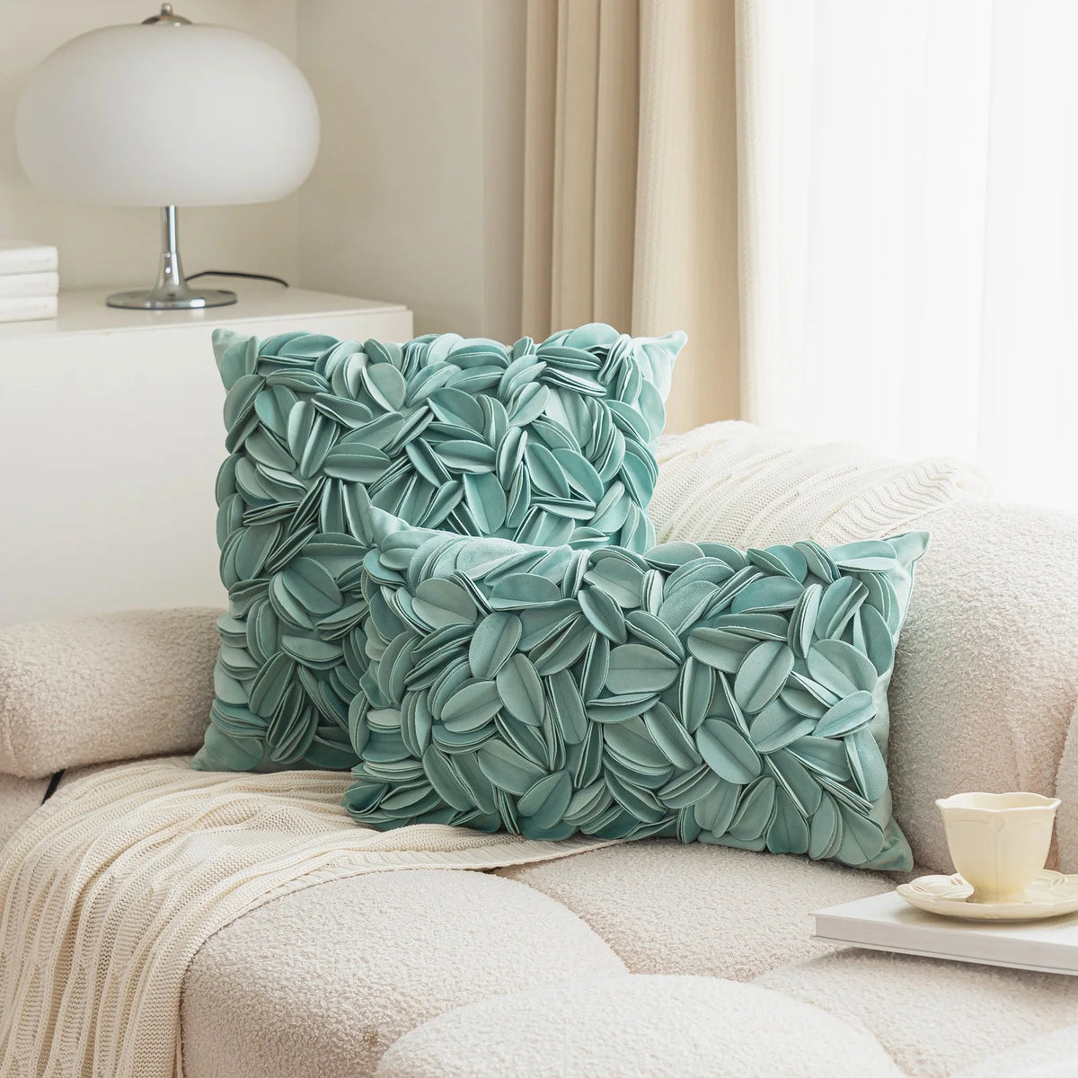 Housse de coussin Pétales 3D - Vert d'Eau