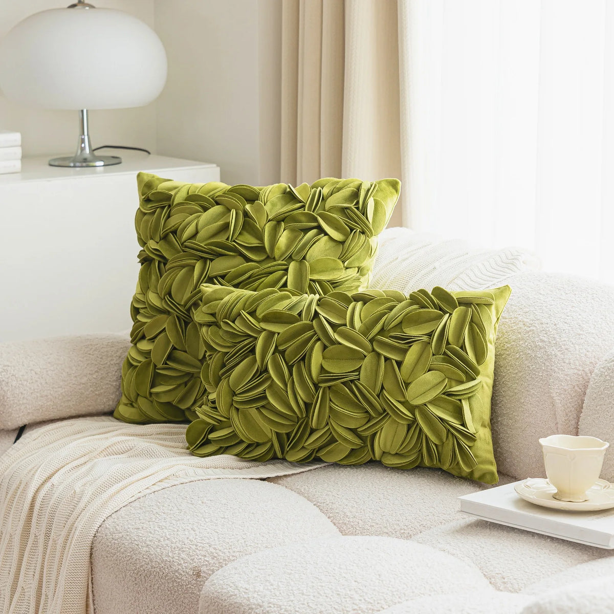 Housse de coussin Pétales 3D - Vert Olive