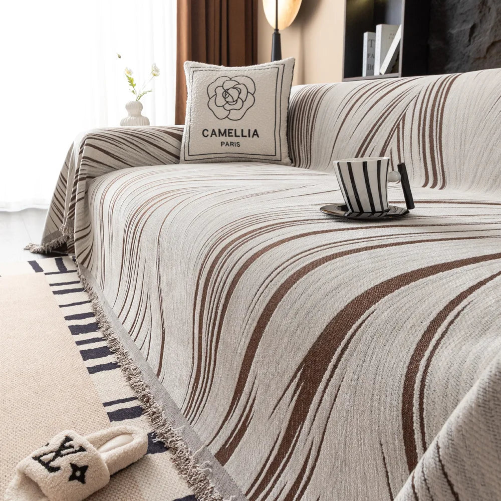 Plaid Rayures Ondulées Nordique - Marron
