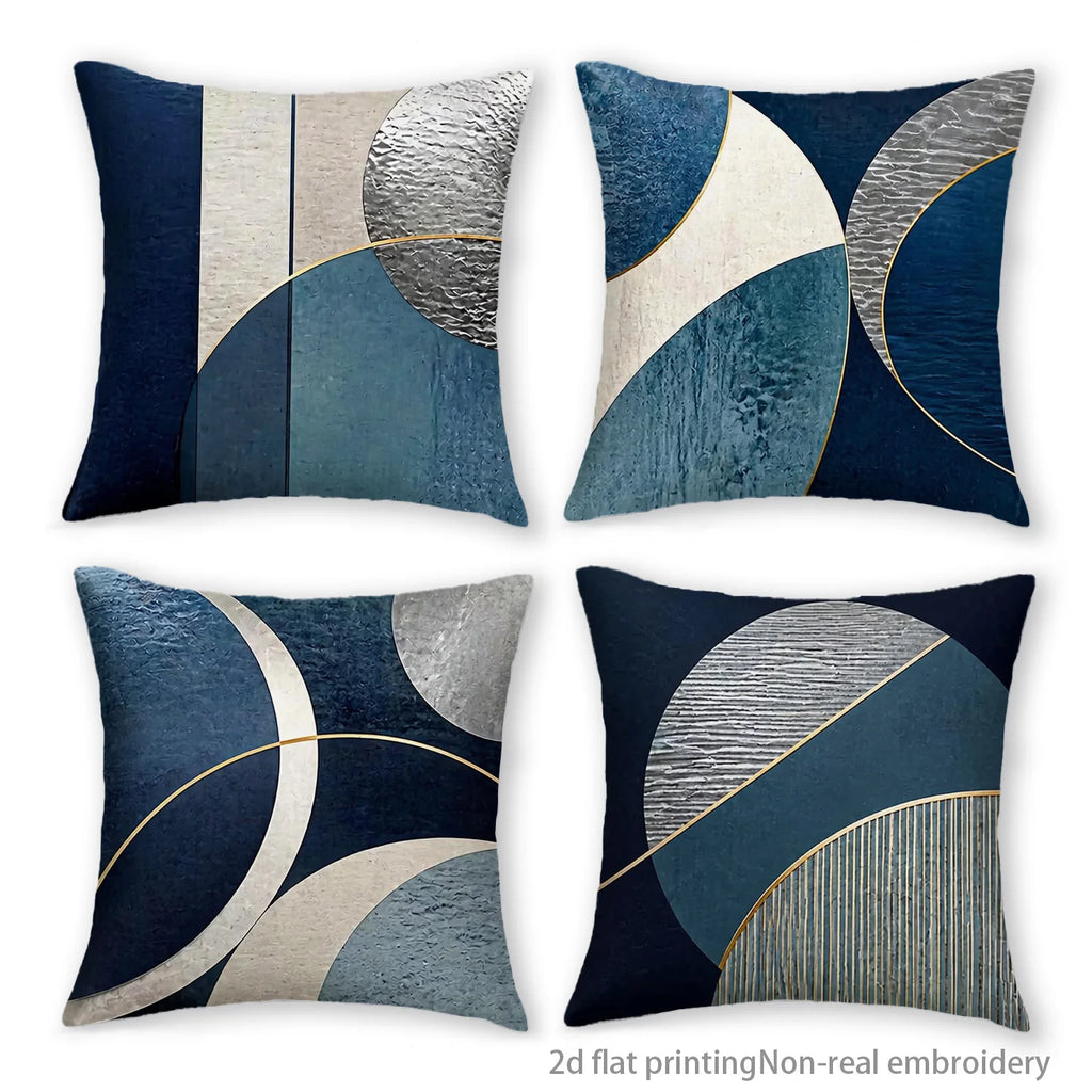 Lot de 4 Housses de Coussin Géométrique Bleu Marine