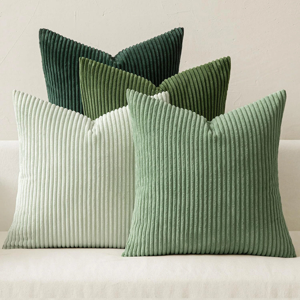 Lot de 4 Housses de Coussin Velours Côtelé Bohème - Vert