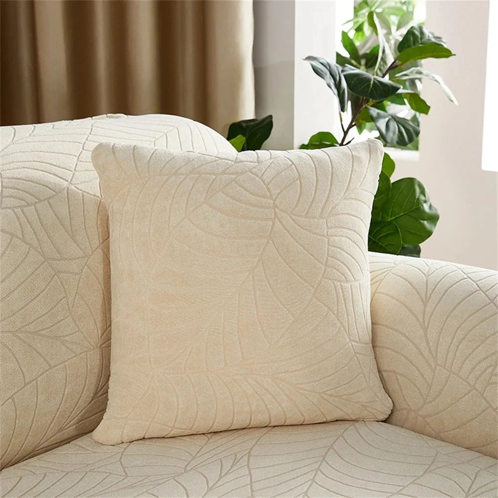 Housse de coussin Jacquard Feuilles - Beige