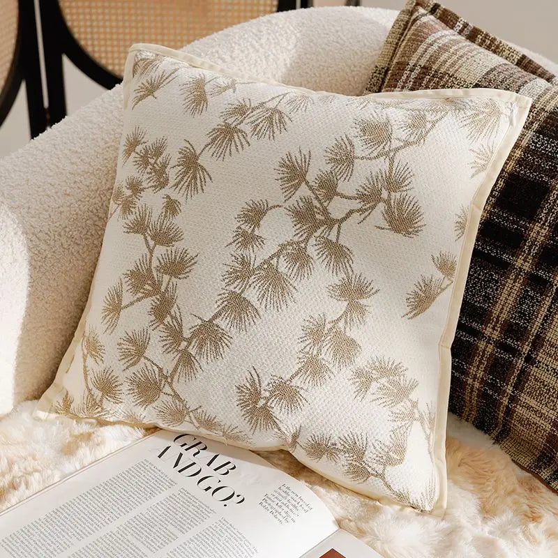 Housse de coussin Collection Beige & Caramel - Branches de Pin (45x45cm)