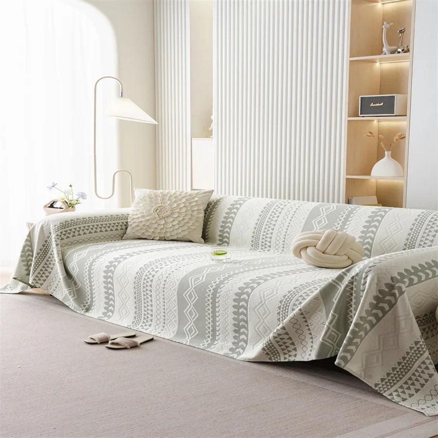Plaid Graphique Scandinave - Vert Sauge & Écru