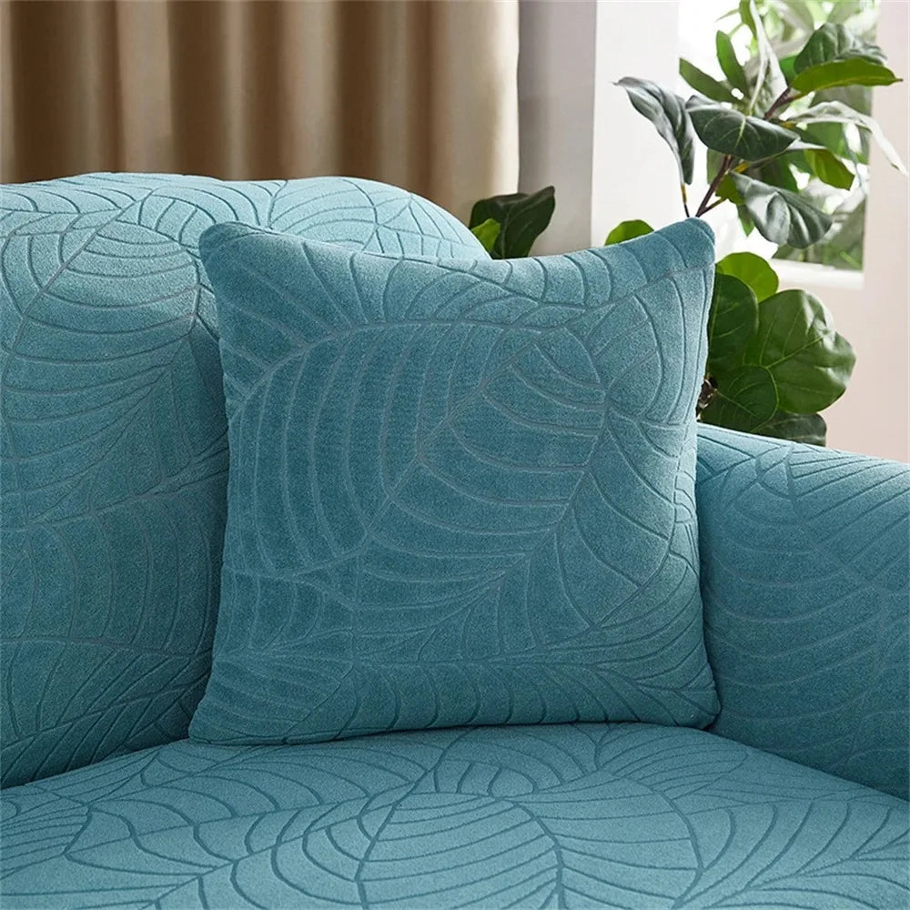 Housse de coussin Jacquard Feuilles - Bleu