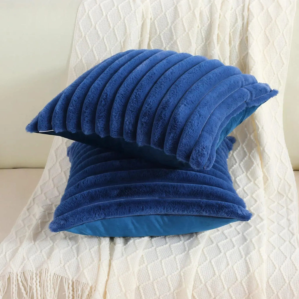 Housse de coussin Fausse Fourrure de Lapin - Bleu Marine