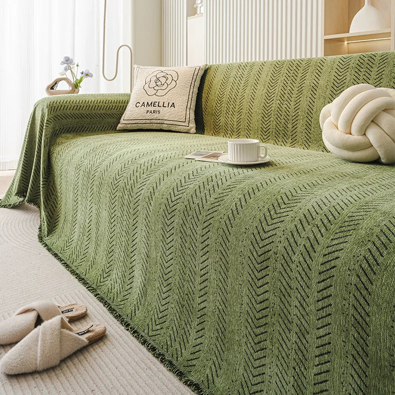 Plaid Chevron Arête de Poisson - Vert Champêtre