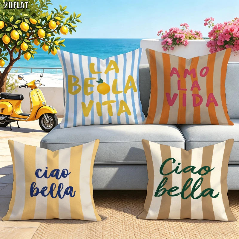 Lot de 4 Housses de Coussin Rayures Italiennes - Motif 10