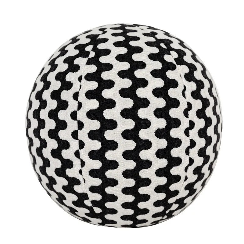 Coussin Boule Sphérique Peluche (Chevron Noir & Blanc, 30 cm)