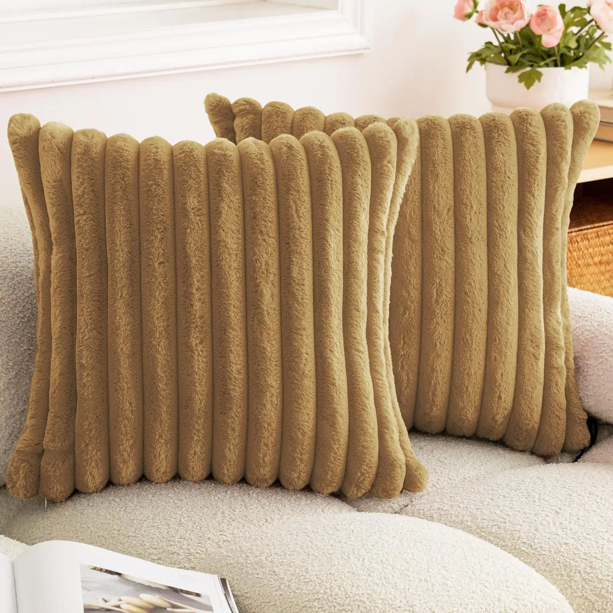 Housse de coussin Fausse Fourrure de Lapin - Caramel