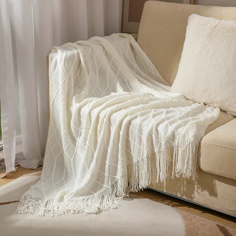 Plaid Tricot Torsadé Campagnard - Blanc Crème