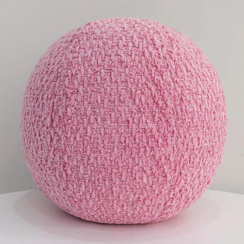 Coussin Boule Sphérique Peluche - Rose Bouclette