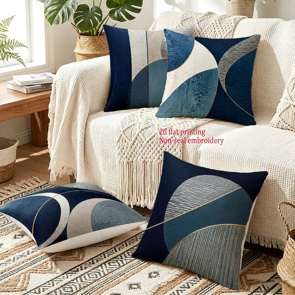 Lot de 4 Housses de Coussin Géométrique Bleu Marine