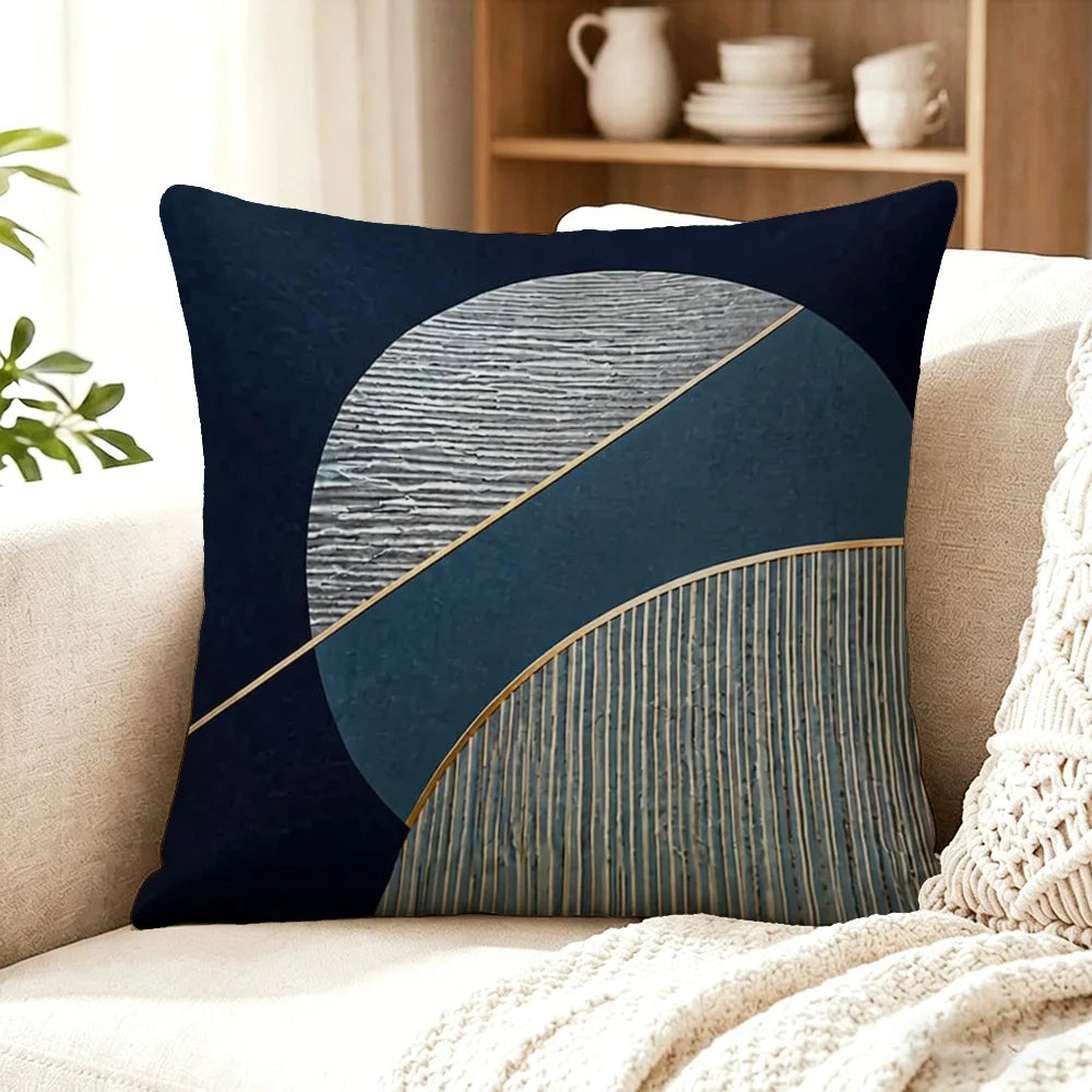 Lot de 4 Housses de Coussin Géométrique Bleu Marine