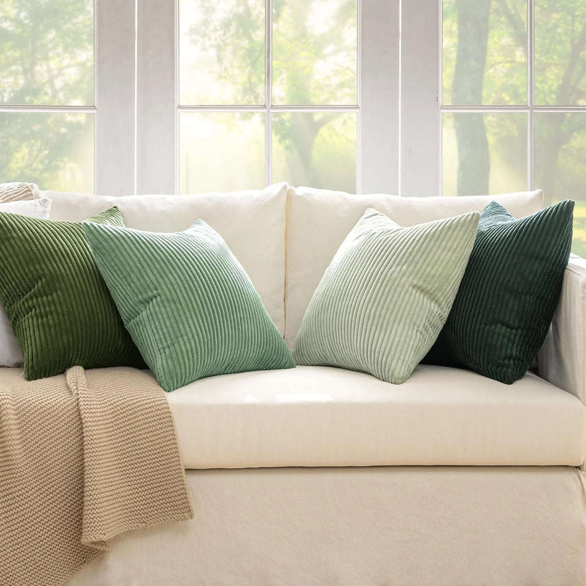 Lot de 4 Housses de Coussin Velours Côtelé Bohème