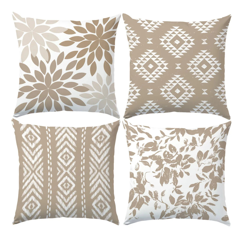 Lot de 4 Housses de Coussin Géométrique Bohème Beige - Motif A