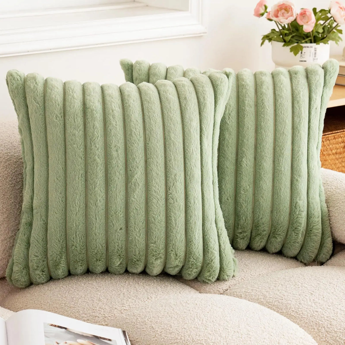 Housse de coussin Fausse Fourrure de Lapin - Vert Clair