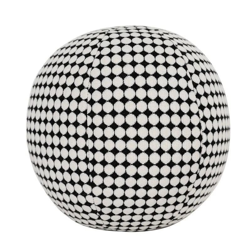 Coussin Boule Sphérique Peluche - Pied-de-Poule Noir & Blanc