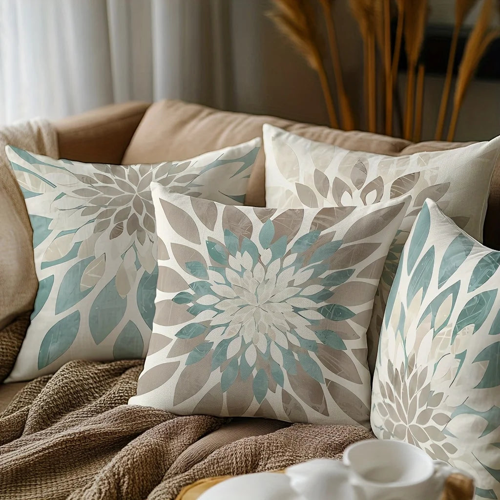 Lot de 4 Housses de Coussin Bohème Fleurs & Feuilles