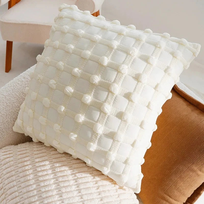 Housse de coussin Collection Beige & Caramel - Pompons Crème (45x45cm)