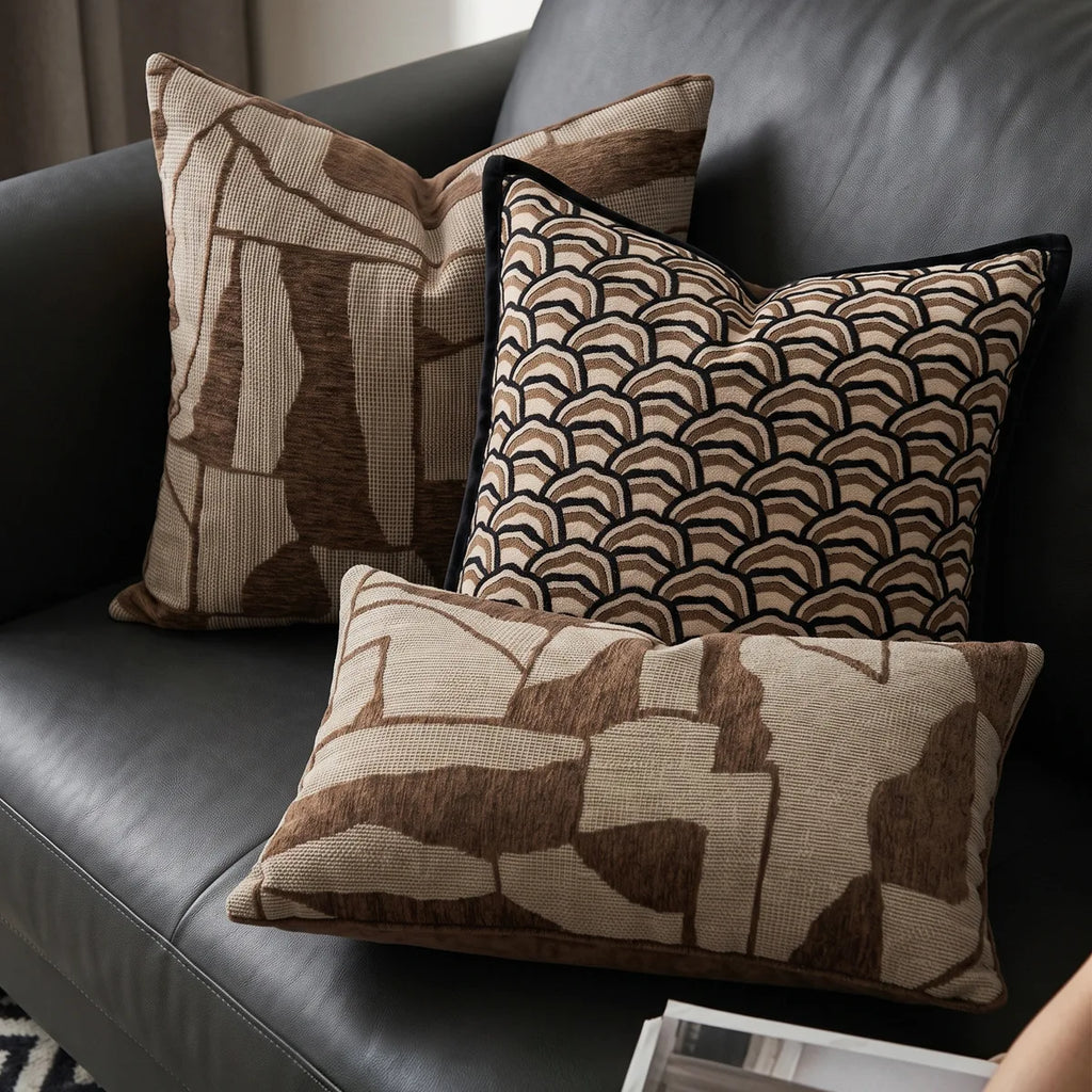 Housse de coussin Jacquard Géométrique Marron Beige