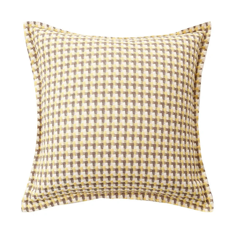 Housse de coussin Pied-de-Poule Coton - Jaune