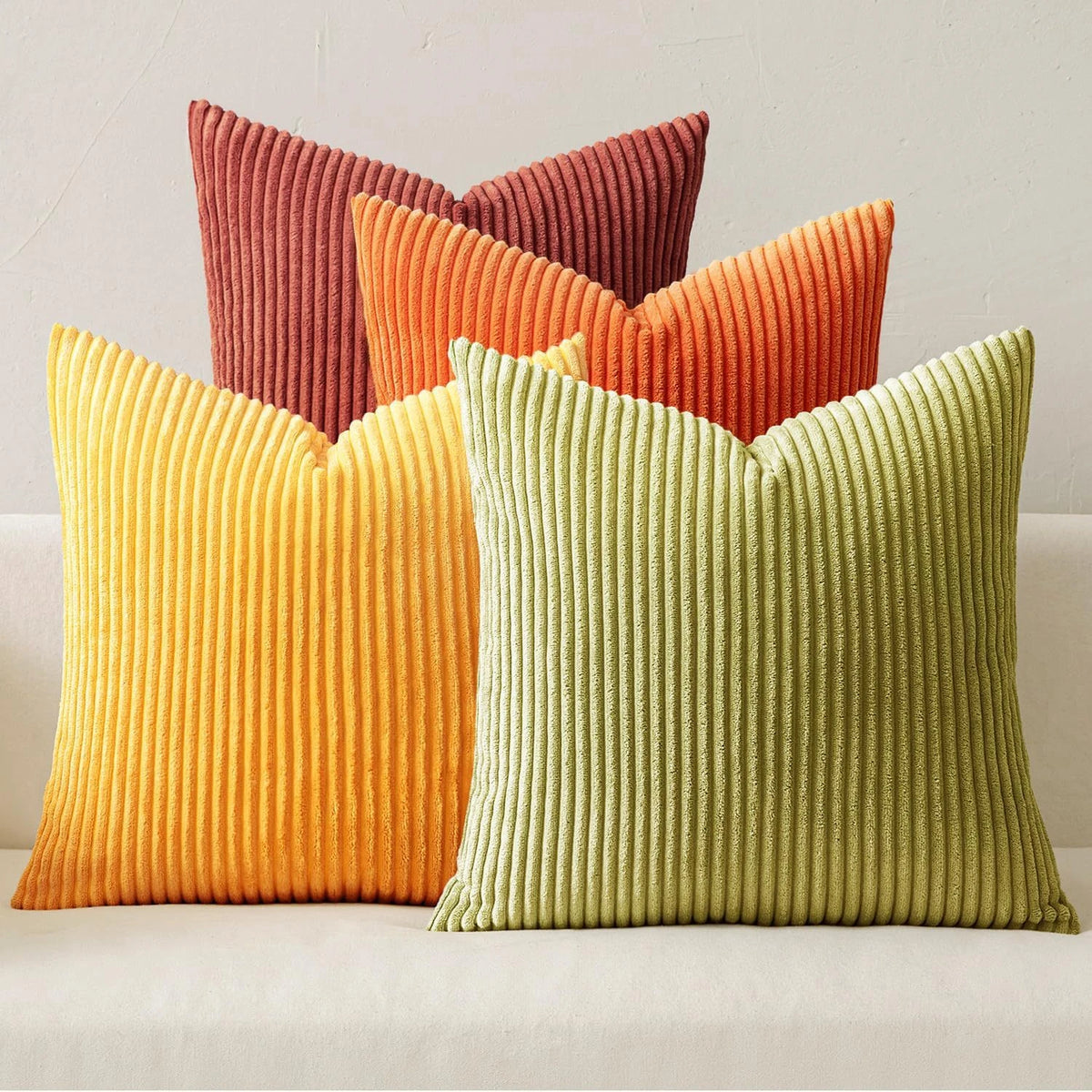 Lot de 4 Housses de Coussin Velours Côtelé Bohème - Orange