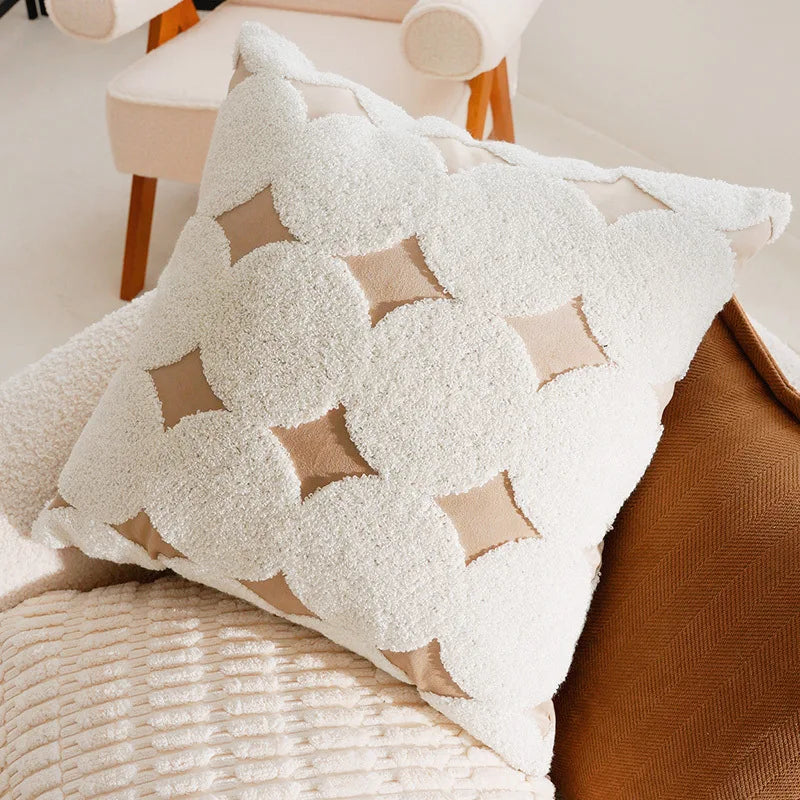 Housse de coussin Collection Beige & Caramel - Cercles Bouclette (45x45cm)
