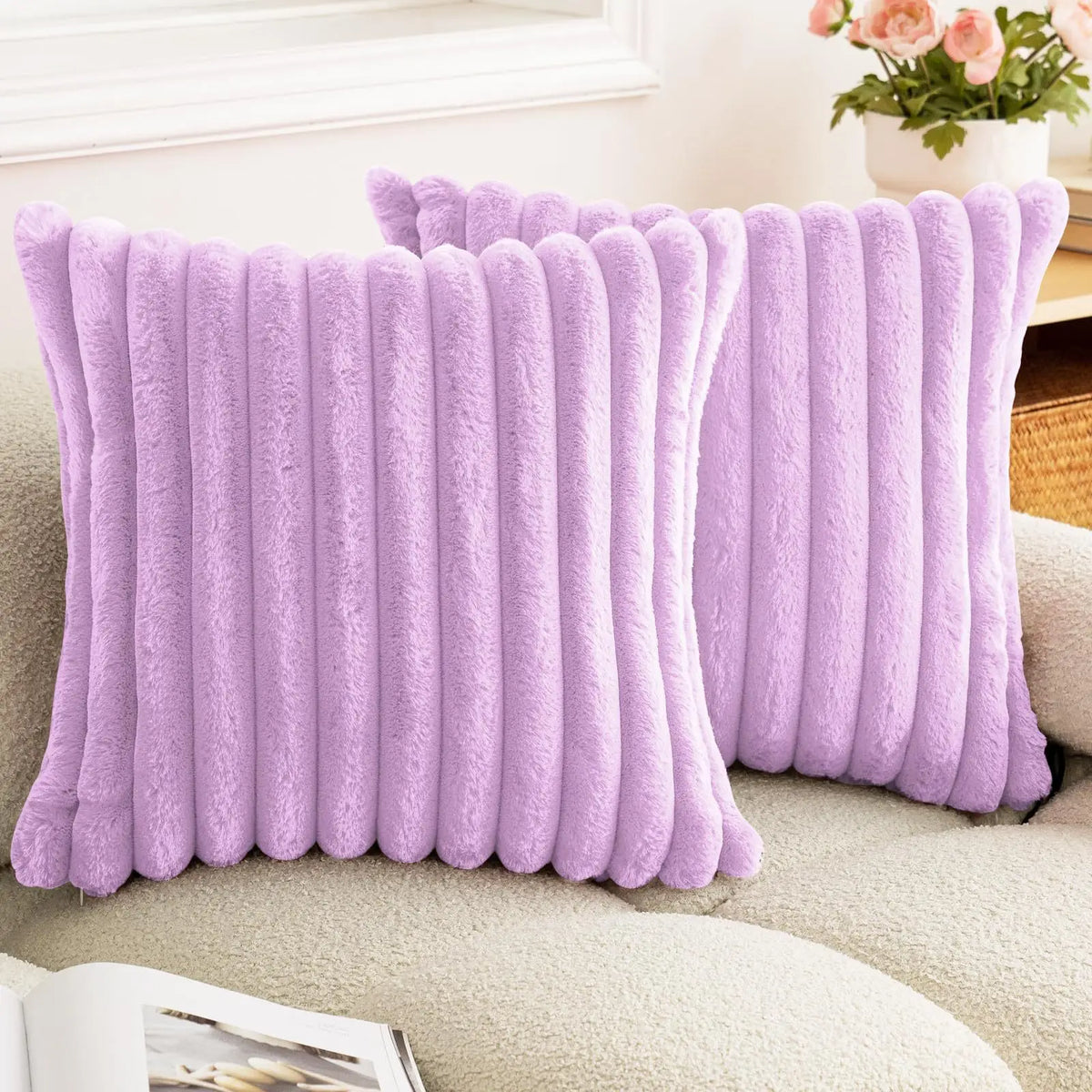 Housse de coussin Fausse Fourrure de Lapin - Violet