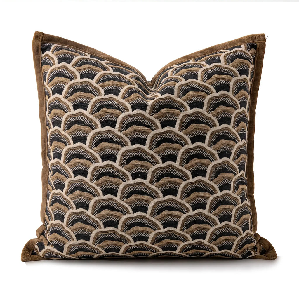 Housse de coussin Jacquard Géométrique Marron Beige - Motif C (45x45cm)