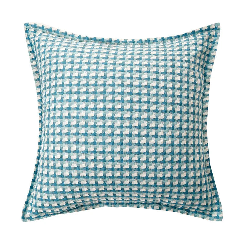 Housse de coussin Pied-de-Poule Coton - Bleu